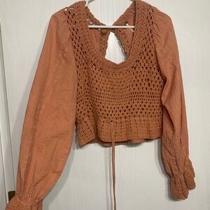 Free People Orange Long Sleeve Crop Blouse